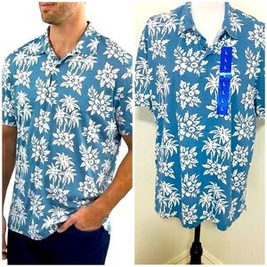 Jach's NY Button Up 100% Prima Cotton‎ Hawaiian Polo Shirt All Over Print Large